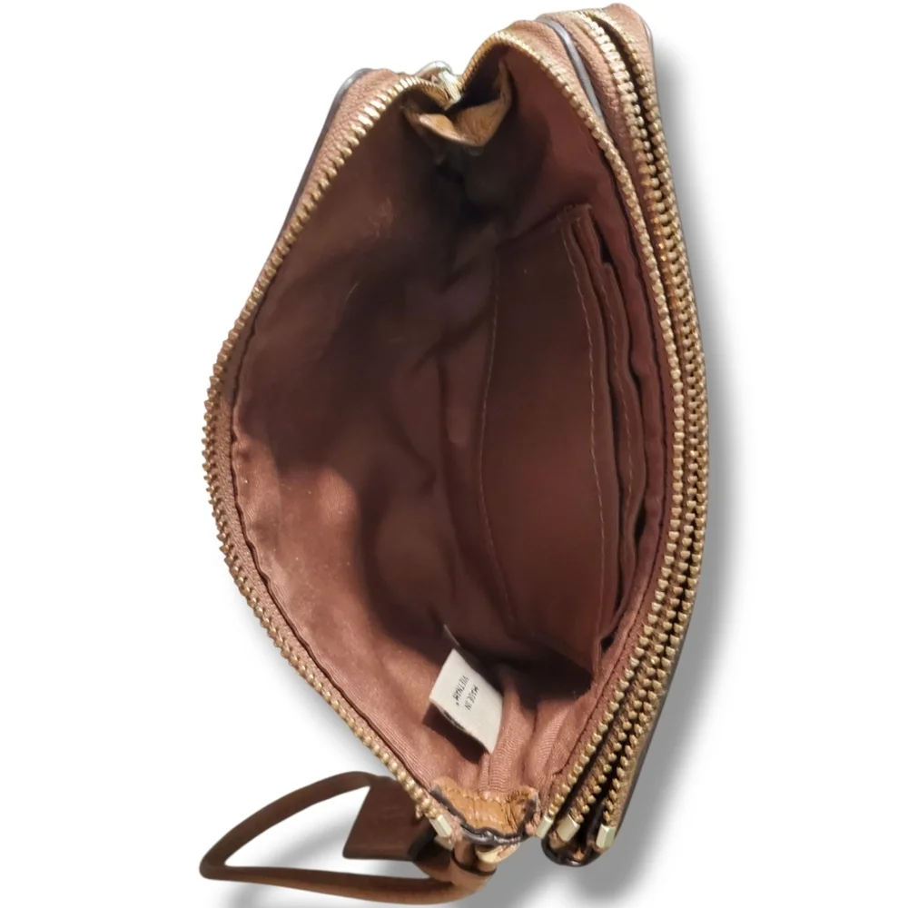 Coach Corner Zip Saddle Brown Pebbled Leather Wristlet - Picture 8 of 12
